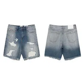 Gallery Dept embroidered letters washed jeans for women in high waist loose shorts with tassels worn out (7 styles)-2437  