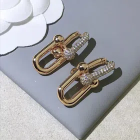 Tiffany rose gold diamond double ring horseshoe buckle earrings-3678  