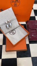 Hermès metal H letter white leather earrings-3714  