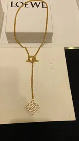 Loewe gold full diamond cube TO buckle necklace-3719  