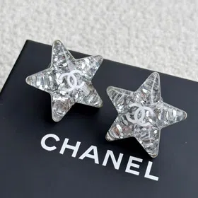 Chanel earrings white double c silver sequins acrylic star earrings-3744  