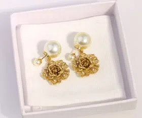 Dior large and small peony pearl earrings-3771  