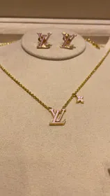 Louis Vuitton LV pink enamel letter necklace-3873  