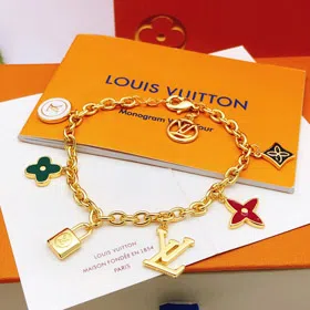 Louis Vuitton LV Letter Flower Lock Stone Color Drop Oil Bracelet-3874  