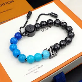 Louis Vuitton LV blue letter incarnation pendant and inscription on polished metal beads Bracelet-3948  