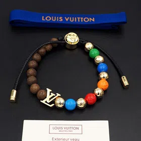 Louis Vuitton LV adjustable cord embellished wooden inscription metal beaded bracelet-3949  