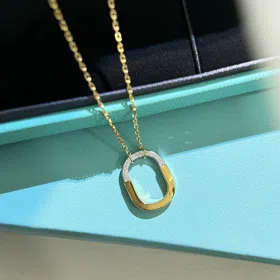 Tiffany mini U-shaped lock half diamond two-tone necklace-3962  