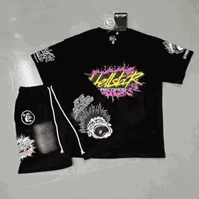 Hellstar Letter Logo Printed Round Neck Short Sleeve T-Shirt Set-2790  