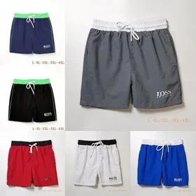HUGO BOSS logo print quick-dry contrasting color waistband drawstring swim shorts-2881  