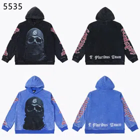 Godspeed Masked Print Washed Distressed Hooded Sweatshirt-4560  