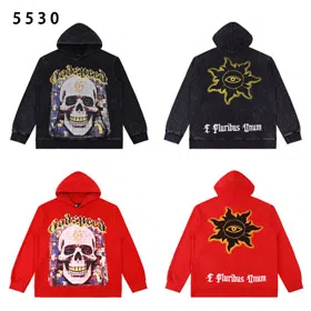 Godspeed Skull Print Retro Cotton Terry Loose Hooded Sweatshirt-4565  