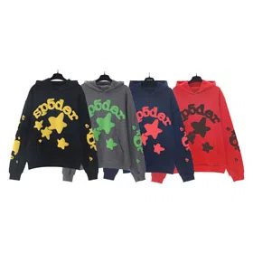 Sp5der 5555 Five-pointed star letter foam print hoodie-4591  