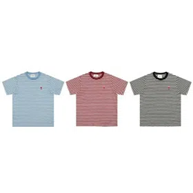 AMIPARIS Classic Striped Short-Sleeved T-shirt with Embroidered Heart Design-5197  