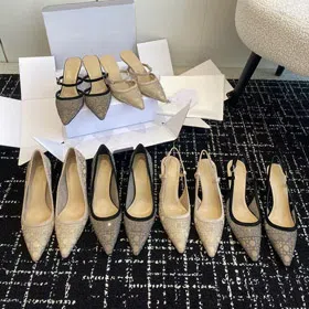 DIOR Capture pointed-toe mesh slingback kitten heels with rhinestone embellishments-5207  