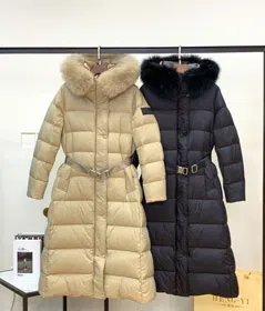 Burberry new long-length, fitted down jacket with fur-trimmed hood-5345  
