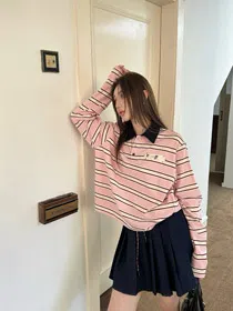 Miu Miu's new collared patchwork casual versatile polo shirt T-shirt-5371  